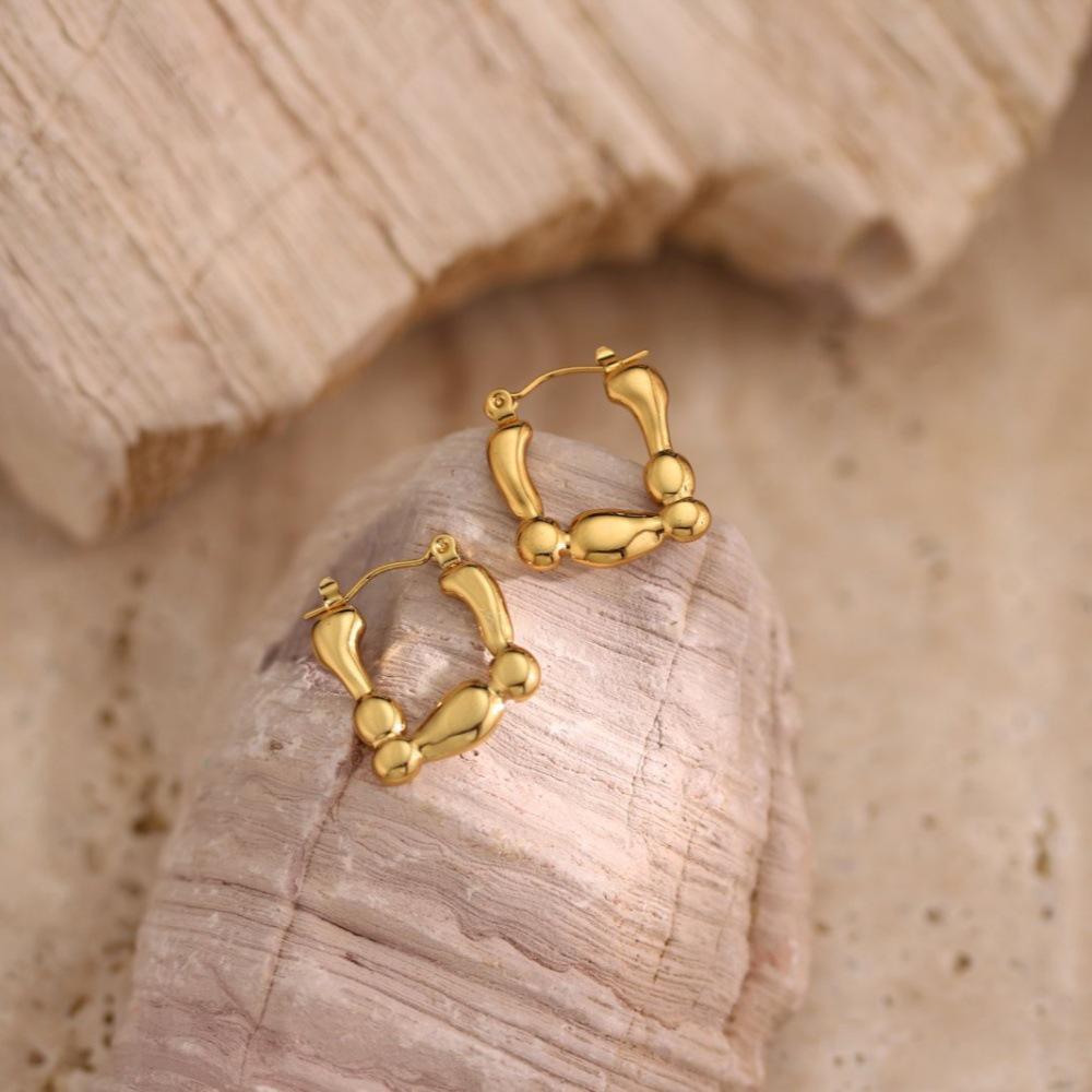 Geometric Irregular Hammered Stainless Steel Oil Press Stud Earrings, Cold Style Jewelry Ornaments