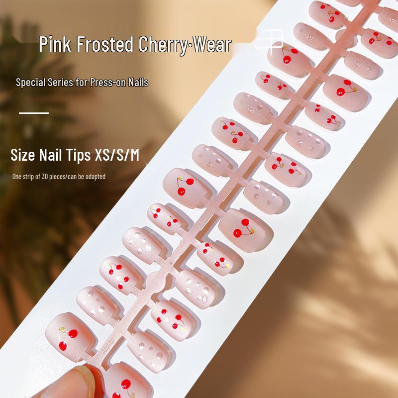 

2024 Cat Eye Pink Matte 3D Cherry Press-On Nails