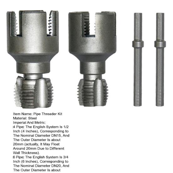 Sada závitníků na trubky, elektrická vrtačka, kompatibilní s PVC trubkou, sada nástrojů pro závitování 1/2'' 3/4'' vnitřní a vnější závitování
