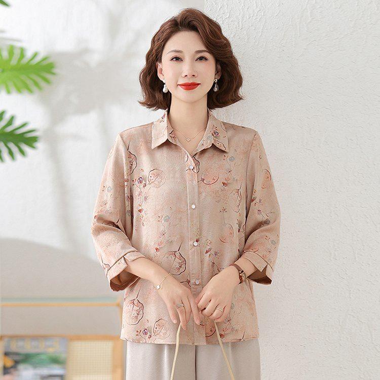 Stylish Three-Quarter Sleeve Plus Size Summer Shirt for Middle-Aged Women