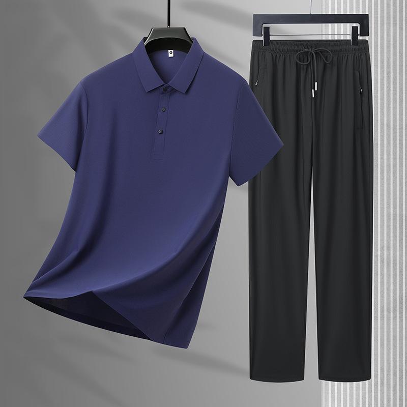 Men's Suit Summer Two-piece Suit for Men, Complete Set of Ice Silk Seamless Sportswear Suit for Men