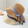 Women's Trendy Fisherman's Hat Straw Woven Bucket Hat with Wavy Brim Ribbon Ties Fashionable Outdoor Sun Hat