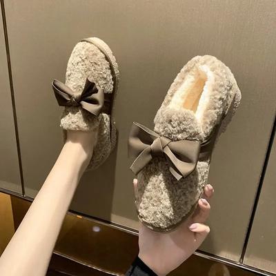 Sapatos Mocassins Femininos da Moda Laço Slip-on Calçado Feminino Tamancos Plataforma Mocassins Pelo Bico Redondo Casual Tênis Mocassins de Inverno Butte