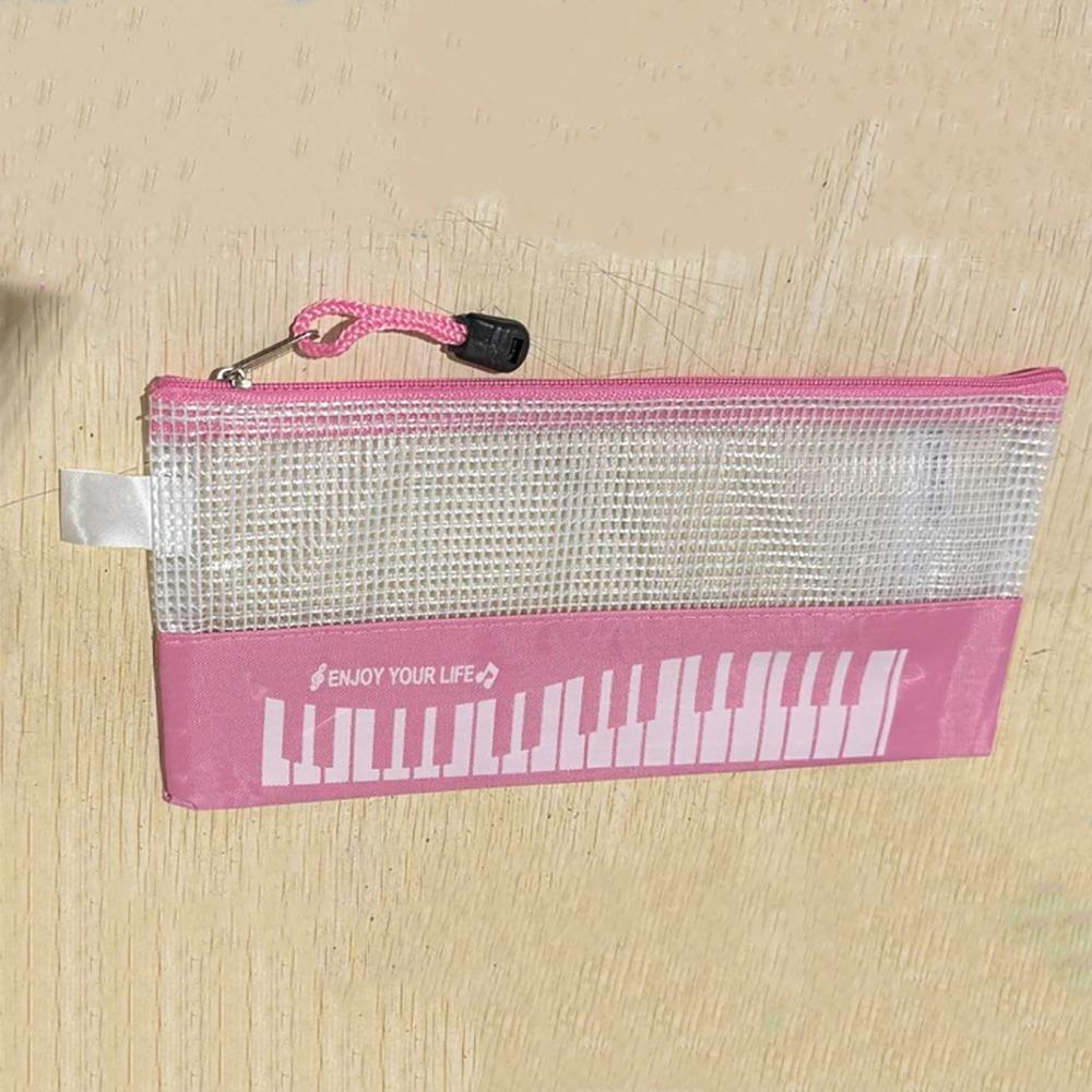 Music Notes Piano Pencil Cases Document Storage Waterproof Mesh Zipper Pouch File Folders A6 Size Stationery Pouch Girls Boy