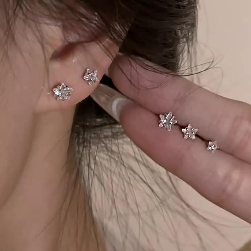 925 Silver Allergy Prevention Piercing Bone 4/5/6mm Zircon Star Mini Stud Earrings For Women Ear Hole Care Accessories