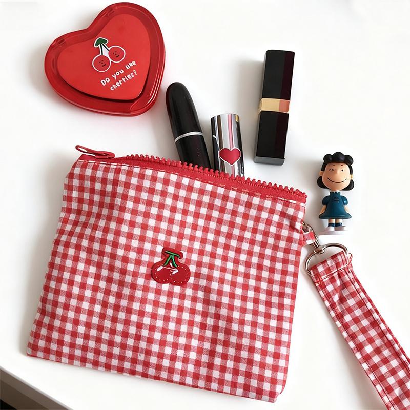 Makeup Bag for Women Girls, Cute Makeup Brushes Aesthetic Accessories Storage Bag Cherry Travel Toiletry Bag Organizer