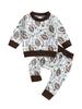 Kleinkind-Baby-Zweiteiler-Outfit, Fußball-Aufdruck, Langarm-Tops und elastische Hosen, Set für Kleinkinder, Mädchen, Jungen, Herbstkleidung