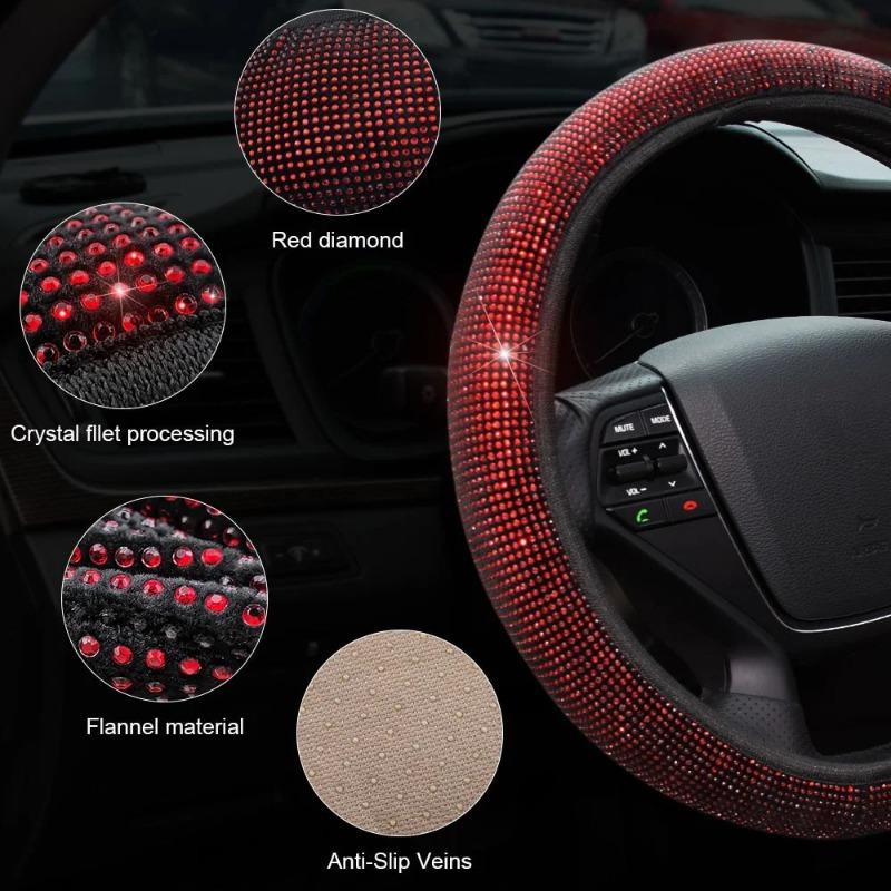 All-season, the anti-slip size of the full-diamond steering wheel cover is suitable for a diameter of 15 inches /38 centimeters