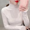 Women's High Neck Ruffle Silk Lurex Long Sleeve Shirt - Elegant Striped Base Layer for Autumn/Winter
