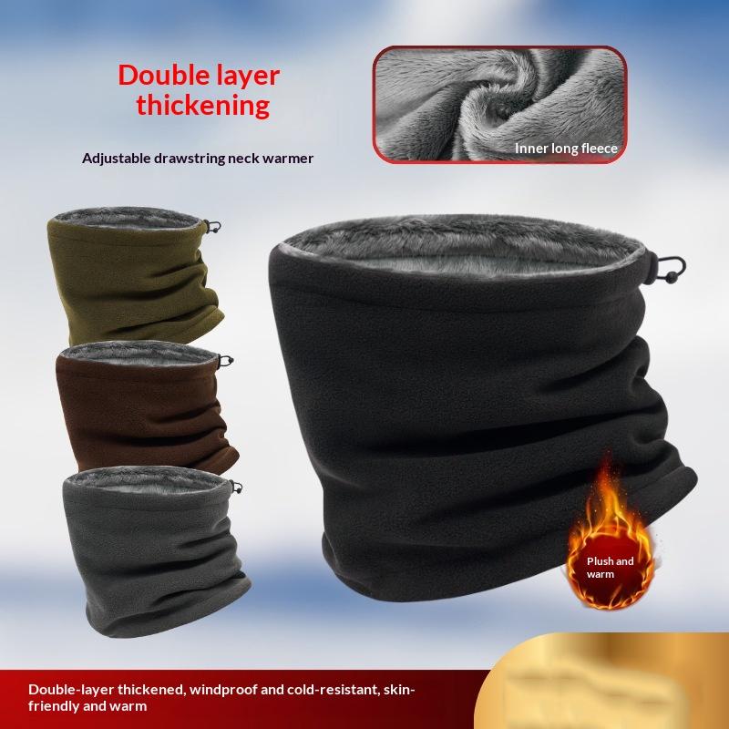 Winter Warm Neck Warmer Men Women Cycling Double Layer Outdoor Hiking Skiing Fleece Mask Adjustable Drawstring Unisex Neck Tube