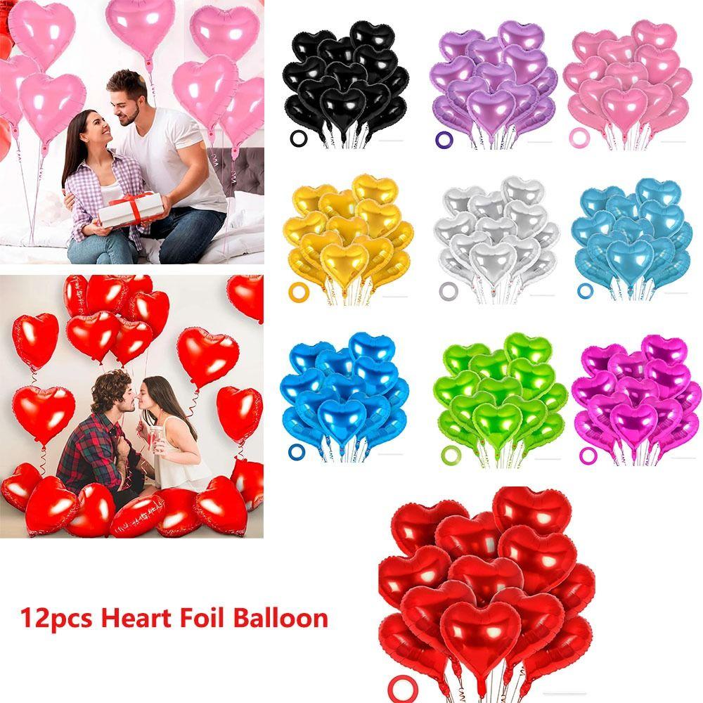 12Pcs Inflatable Heart Foil Balloons 18 Inch Valentine's Day Balloon  Birthday Party