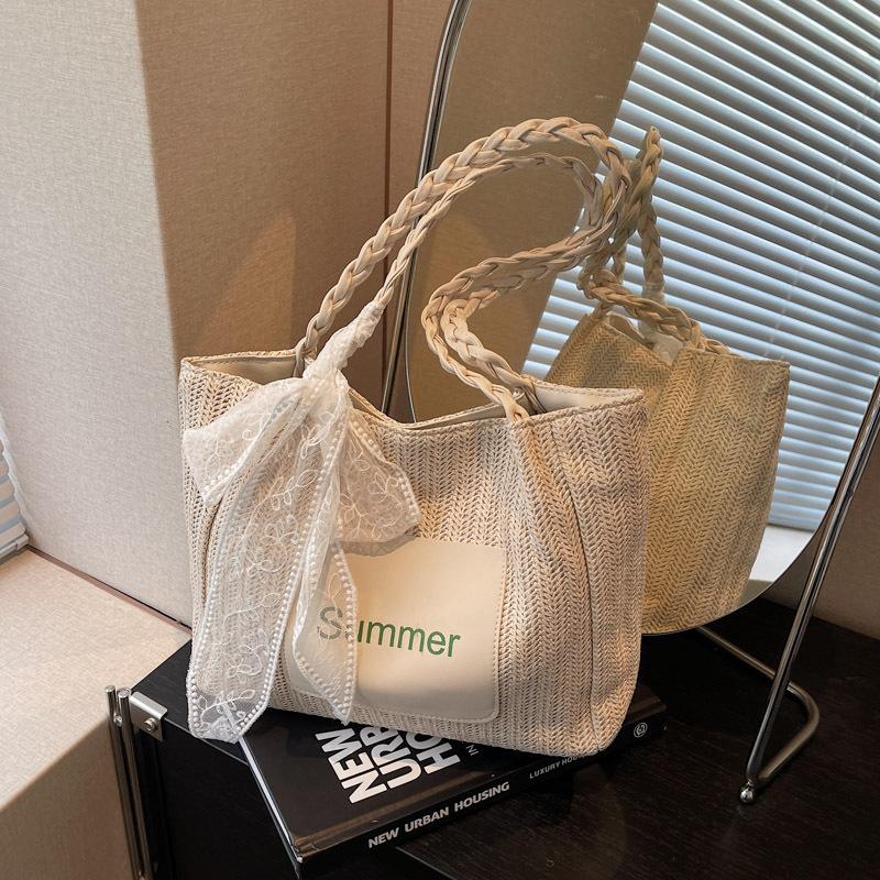 Large-capacity Woven Bag Women's Summer New Simple Shoulder Handbag Commuter Tote Bag