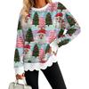 Women's Christmas Print Sweatshirt with Scalloped Wavy Hem and Neck for Holiday
