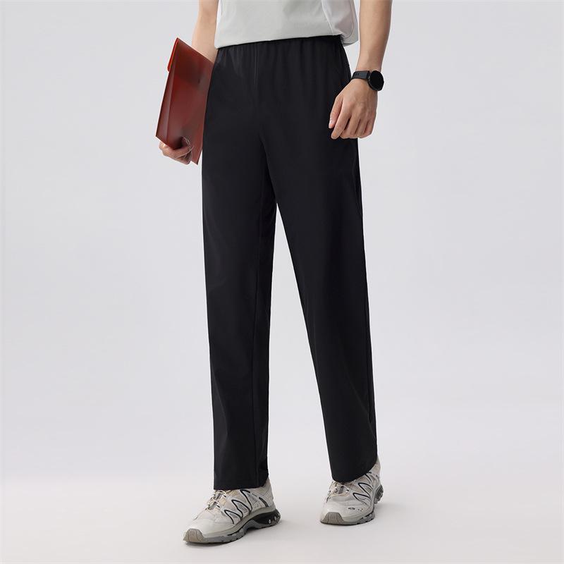 Summer Ice Silk Quick-Dry Elastic Sports Pants: Breathable, Lightweight, Straight-Leg Casual Pants for Men and Women.