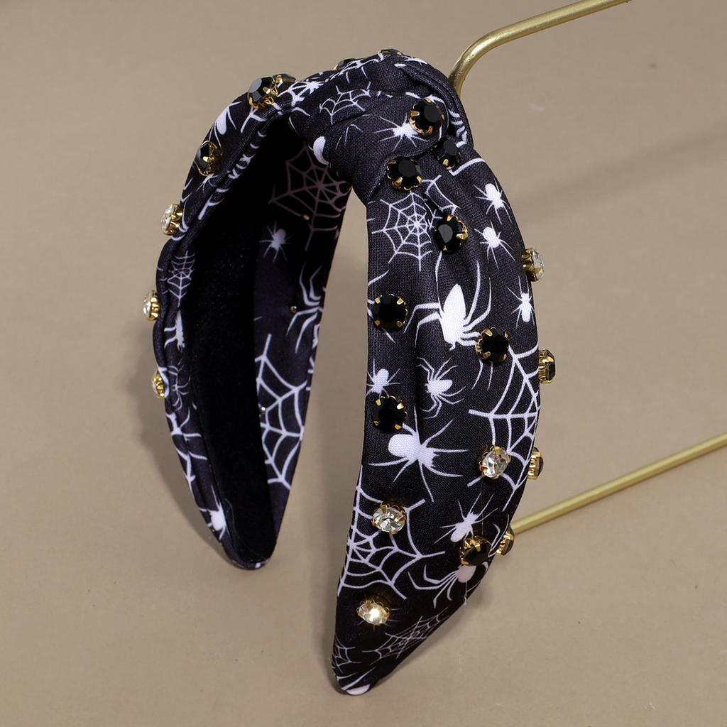 Halloween Fabric Spider Web Ghost Knot Broad Edge Headband Fashion Rhinestone Headband Headband
