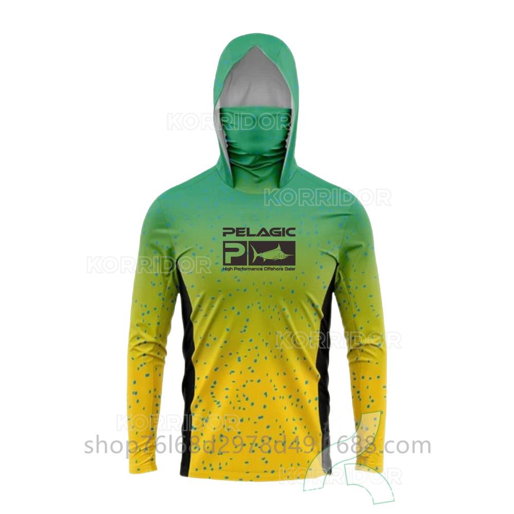 Pelagic Long Sleeve Fishing Suit Ice Silk Face Towel Hoodie Quick Drying Breathable Sunscreen Thin T-Shirt UPF50 +