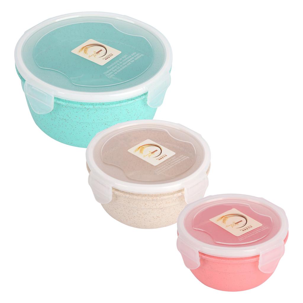 3Pcs Set Food Preservation Box with Lid Round Student Lunch Box for School Home Outdoor