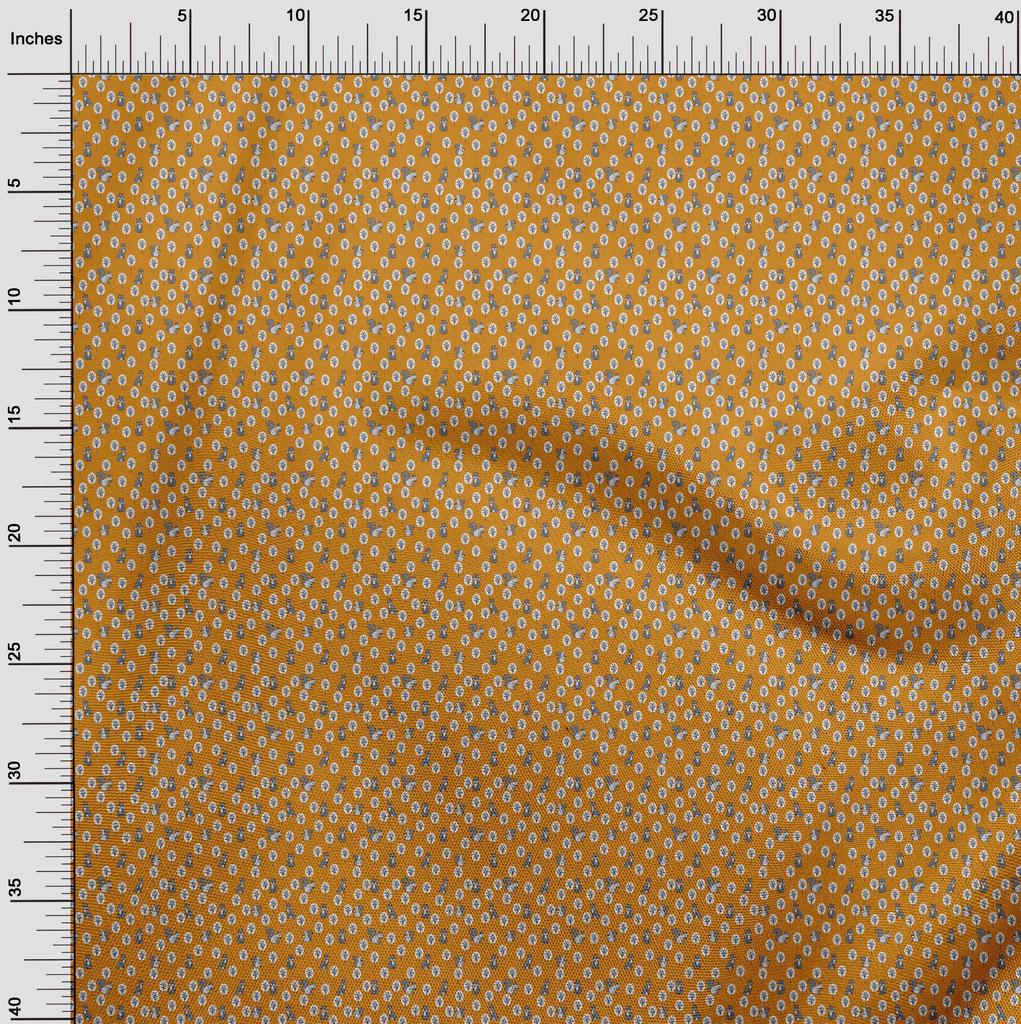 oneOone Cotton Cambric Dark Mustard Fabric Animal  Quilting Supplies Print Sewing Fabric By The Yard 42 Inch