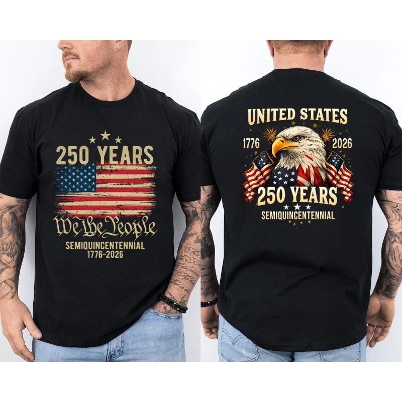 250 Years American Flag 250th Anniversary USA Bald Eagle Front & Back T-Shirt XL
