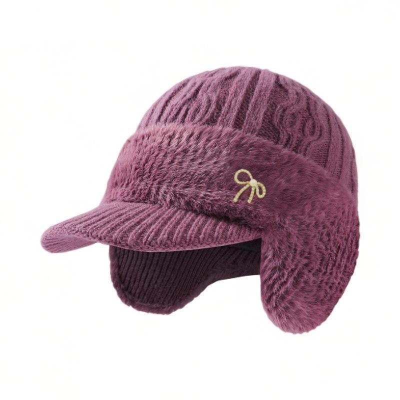 Middle aged and Elderly Women's Mink Velvet Ear Protection Woolen Hat Women's Winter Hat Scarf Set Warm Knitted Hat Peaked Cap