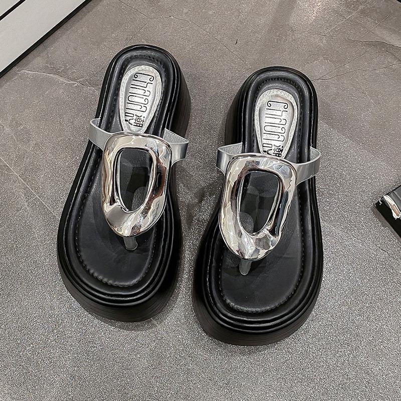 Fashion 7.5cm Summer Women Flip-Flops Chunky Beach Shoes 2024 Ladies Wedge Heels Open Toe Slippers Woman Platform Slides Outside Sandals