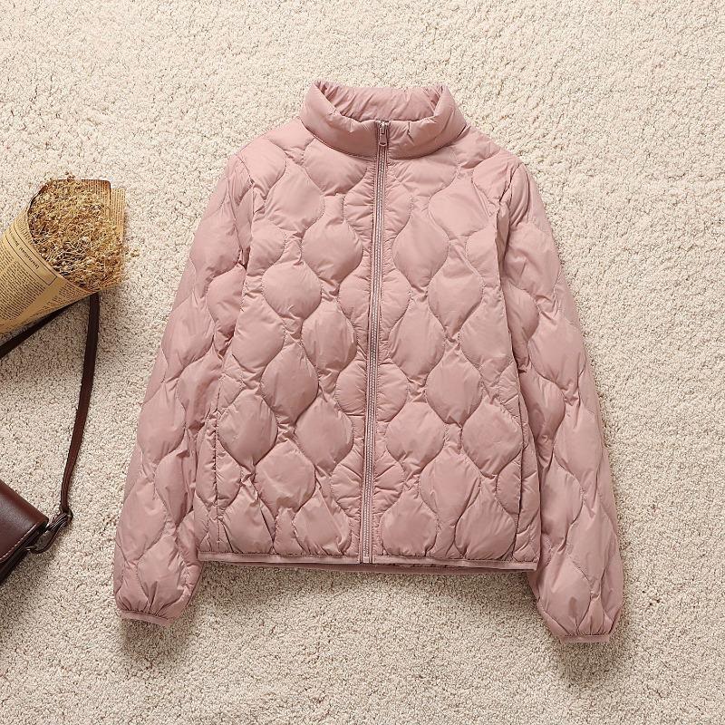 Autumn and winter women's light down jacket stand-up collar slim and thin short white duck down jacket