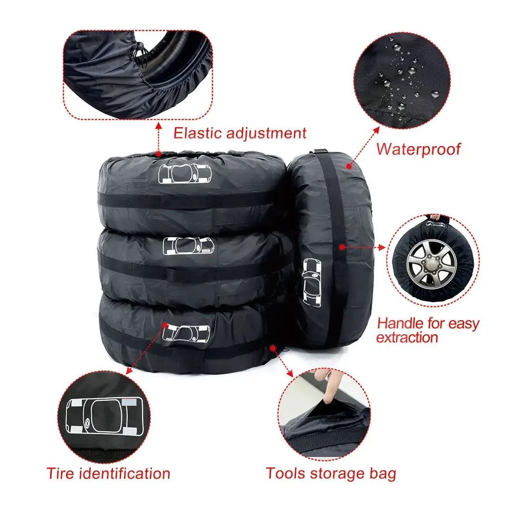4Pcs/Lot Car Spare Tire Cover Case Polyester Auto Wheel Tires Storage Bags Vehicle Tyre Waterproof Dust-proof Protector Styling
