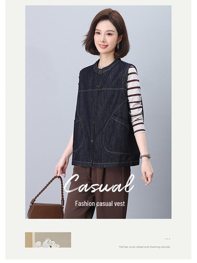 Women's Denim Vest - 2024 Early Autumn Layered Waistcoat, Trendy Spring & Autumn Style Outerwear.
