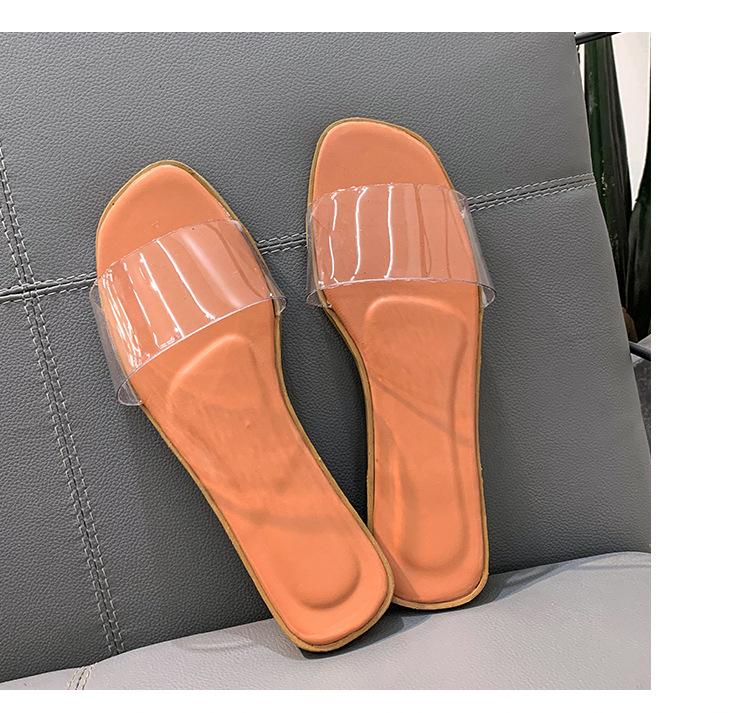 Sandales d'extérieur transparentes pour femmes, pantoufles plates d'été à la mode, pantoufles pour femmes, chaussures sophistiquées, généreuses et élégantes pour femmes