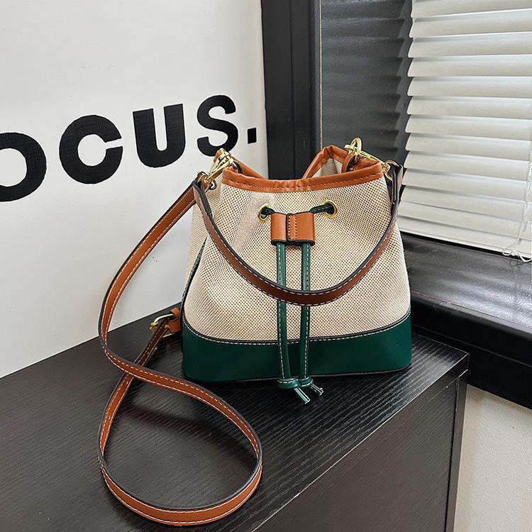 

Women s 2025 Trendy Canvas Color Block Bucket Bag - Single Shoulder Crossbody Handbag зелёный