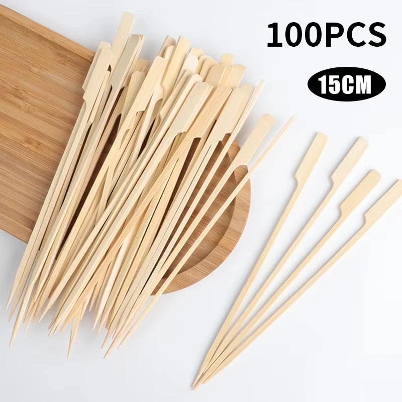 100Pcs Disposable Barbecue Sticks, Bamboo Sticks with Handles, Dim Sum, Meat, Fruit, Hamburger Sticks, Clean and Sanitary