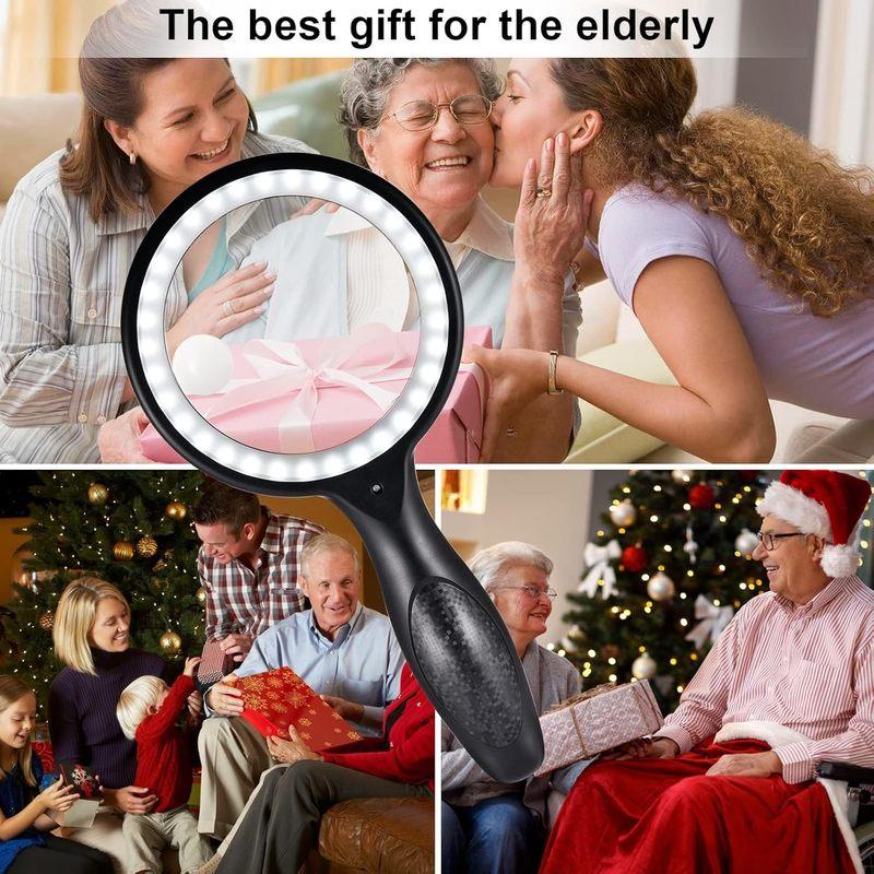 Large Magnifying Glass with Light, 60X 30X Handheld Rechargeable Illuminated  Vision Aid Magnifier for Seniors Reading