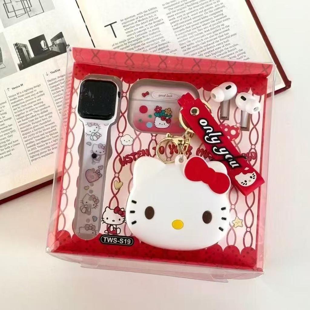 TWS-S19 Wireless Bluetooth Earphones & LED Watch Set with Cute Cartoon Storage Bag