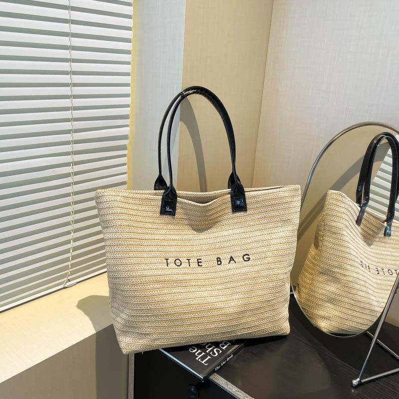 

Large-capacity woven bag women s new seaside vacation straw bag commuter shoulder tote bag чёрный