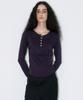 MILLO WOMEN Tape Henley Neck T-Shirt [Purple]