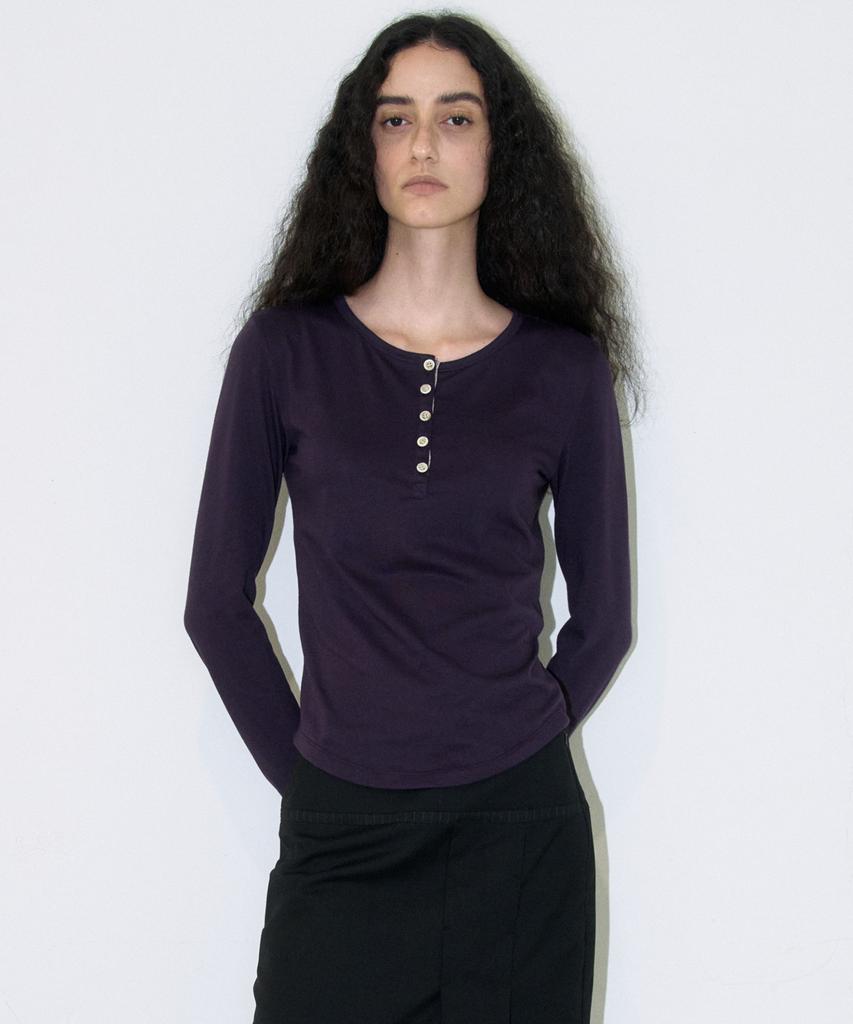 MILLO WOMEN Tape Henley Neck T-Shirt [Purple]