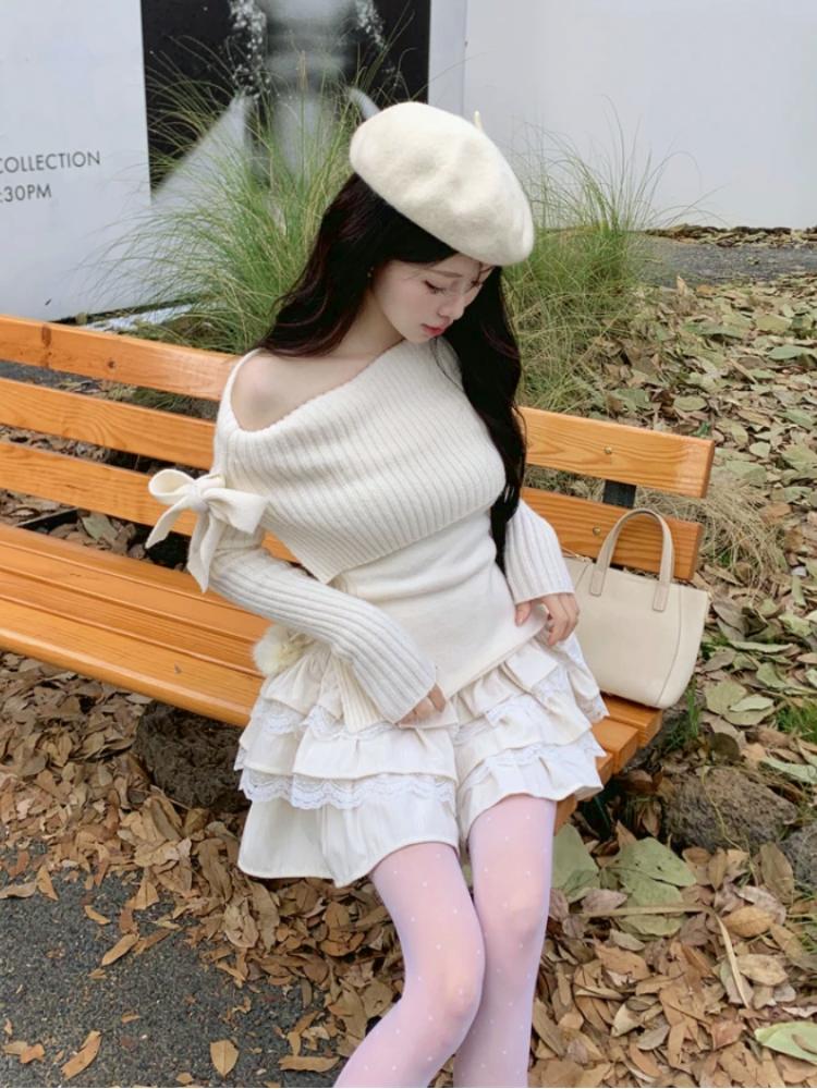 Off Shoulder Sexy Knitted Two Piece Set Women Bow Slash Neck Kawaii Slim Skirt Suits Female Korean Fashion Solid Chic Sweet Clothing 2024 buy the best products in the Ayzeze online store Off Shoulder Sexy Knitted Two Piece Set Women Bow Slash Neck Kawaii Slim Skirt Suits Female Korean Fashion Solid Chic Sweet Clothing 2024 buy the best products in the Ayzeze online store