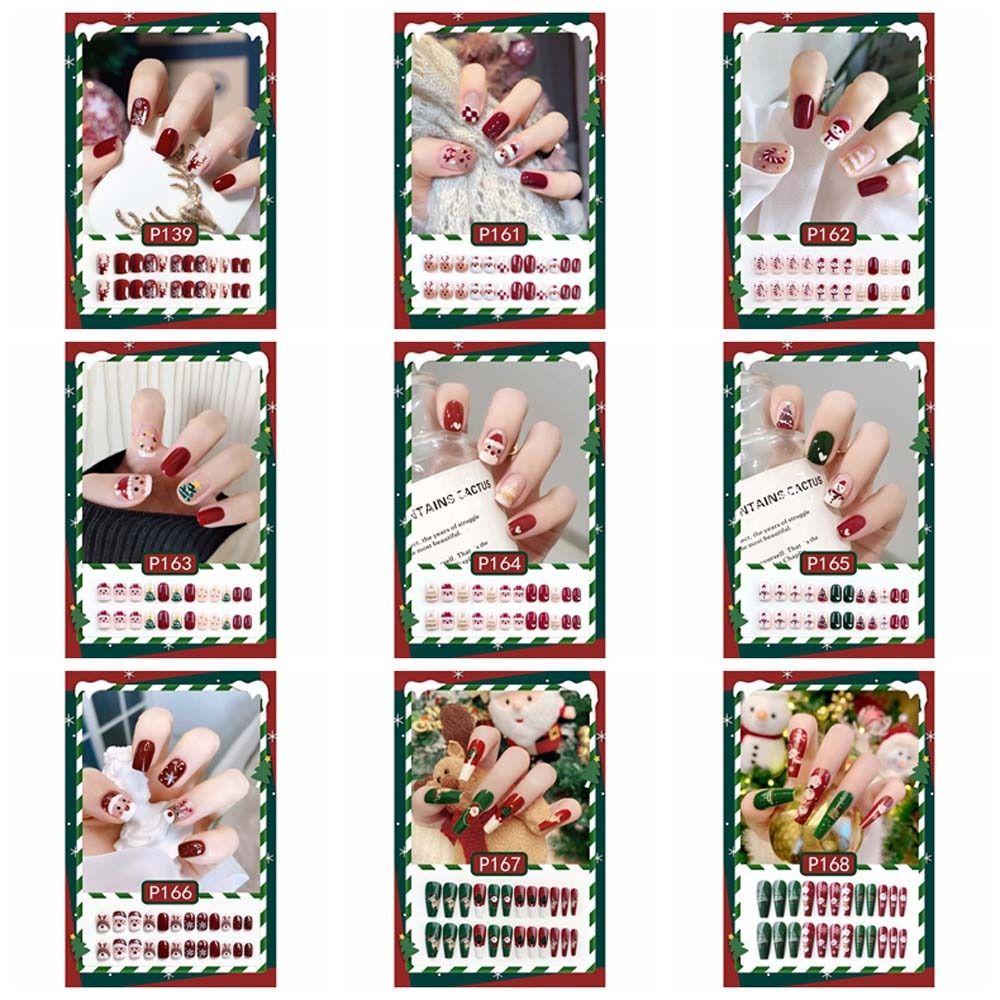 24Pcs/set Christmas Snowflake Christmas False Nails Christmas Fake Nail Extension  Manicurist