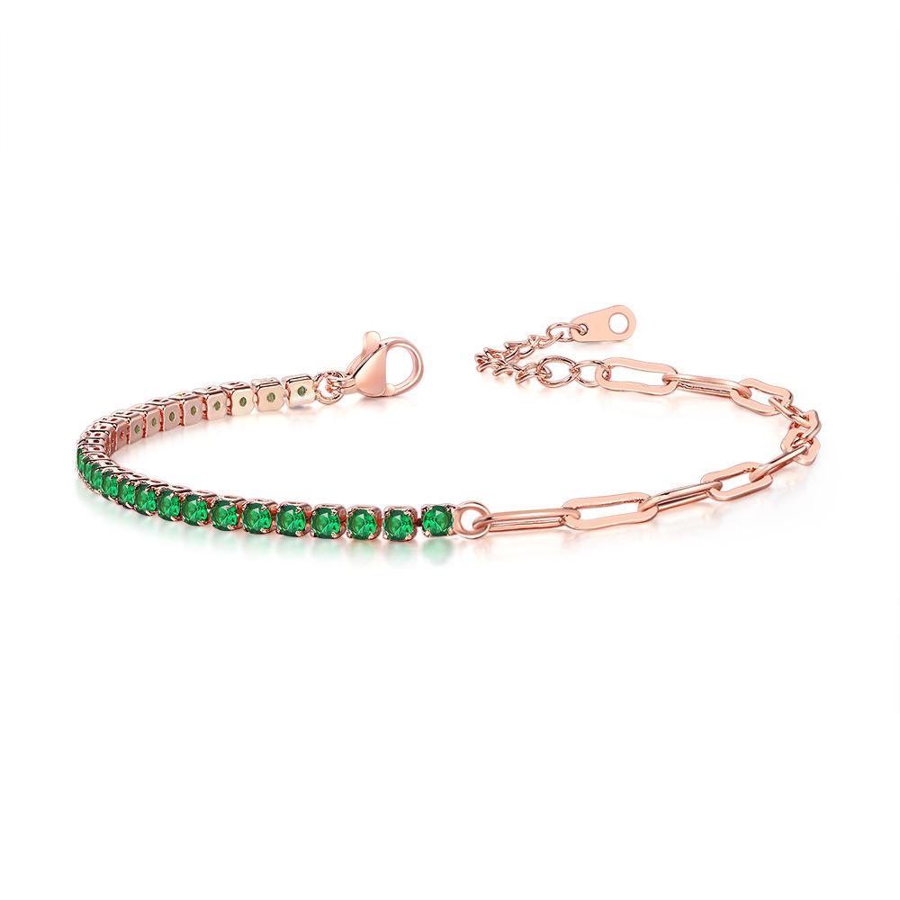 Paper Clip Splicing Tennis Bracelet Women'S Round Zircon 12 Birthstone Jewelry