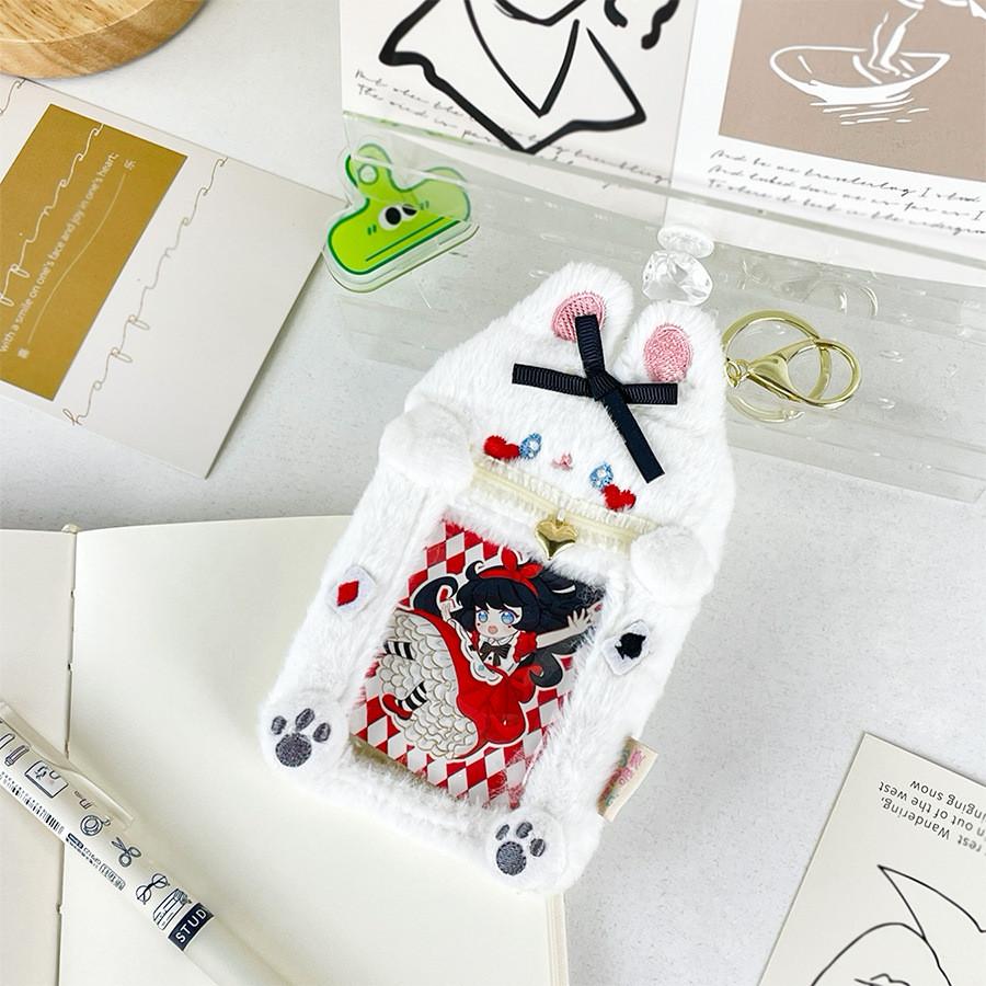 

Cuddly And Soft Rabbit Plush Card Sleeve With Bow For Trendy Animal Lovers And Fashionistas Black Heart Case