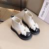 2024 Children Short Boots for Girls Autumn Winter New Princess Sweet Bowtie Soft Bottom Anti-slippery Versatile Zip Leather Shoe