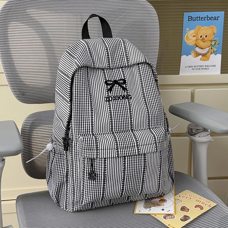 Schoolbag small fresh Mori striped backpack women's 1011 new simple casual lightweight large-capacity student school bag