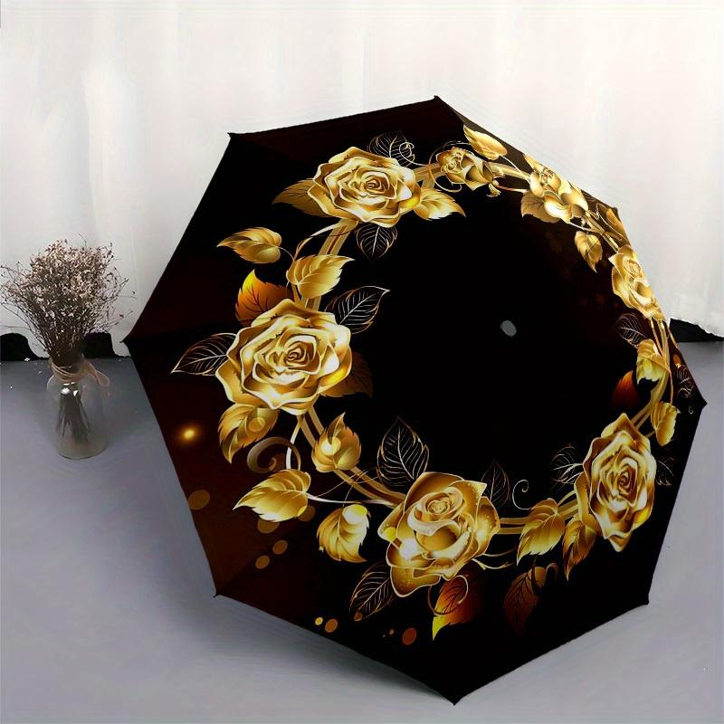 1pc Golden Rose Wreath Design Umbrella with Plastic Handle,Suitable for All Seasons Home Travel Outdoor UmbrellaB1883
