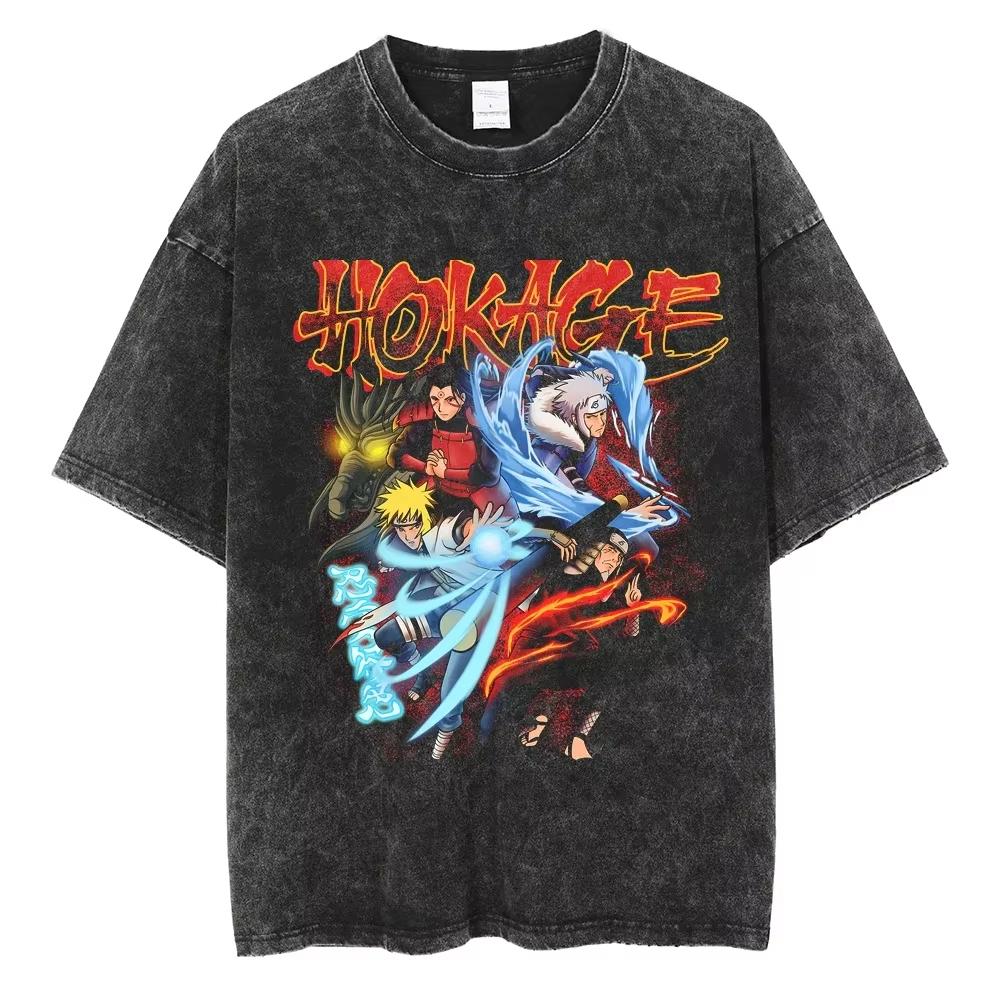 Anime Naruto TShirt Manga Retro Washed Version Kakashi TShirt Pain TShirt Lee Tobi Top Mens  Cotton Streetwear