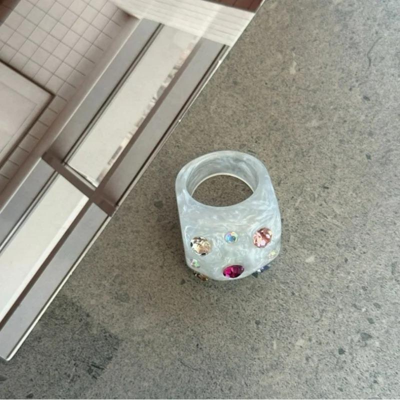 

New Colorful Resin Geometric Square Ring Colorful Diamond Inlay Fashion Trend Ring for Women Girls Elegant Aesthetic Jewelry