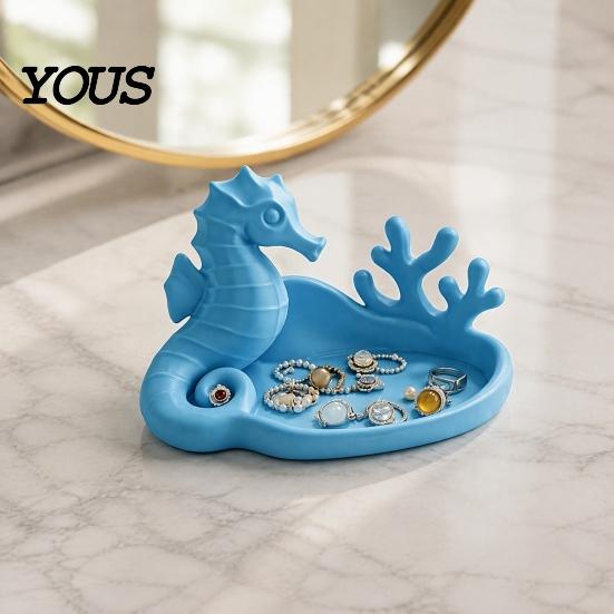 Small Accessory Holder Seahorse Coral Jewelry Tray, 3D Printed Ocean Themed Ring Earring Decorative Trinket Tray Holder, Dish for Vanity Table Desktop