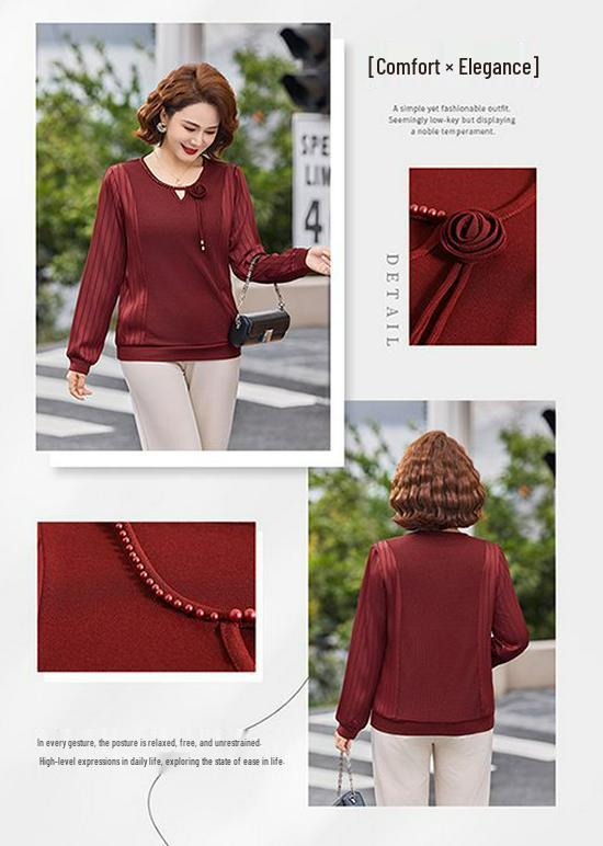 2025 Stylish Slimming Long-Sleeve Blouse for Middle-Aged and Elderly Mothers