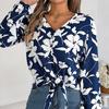 Women V-Neck Long Sleeve Blouse Stylish Print Shirt for Spring Autumn Season