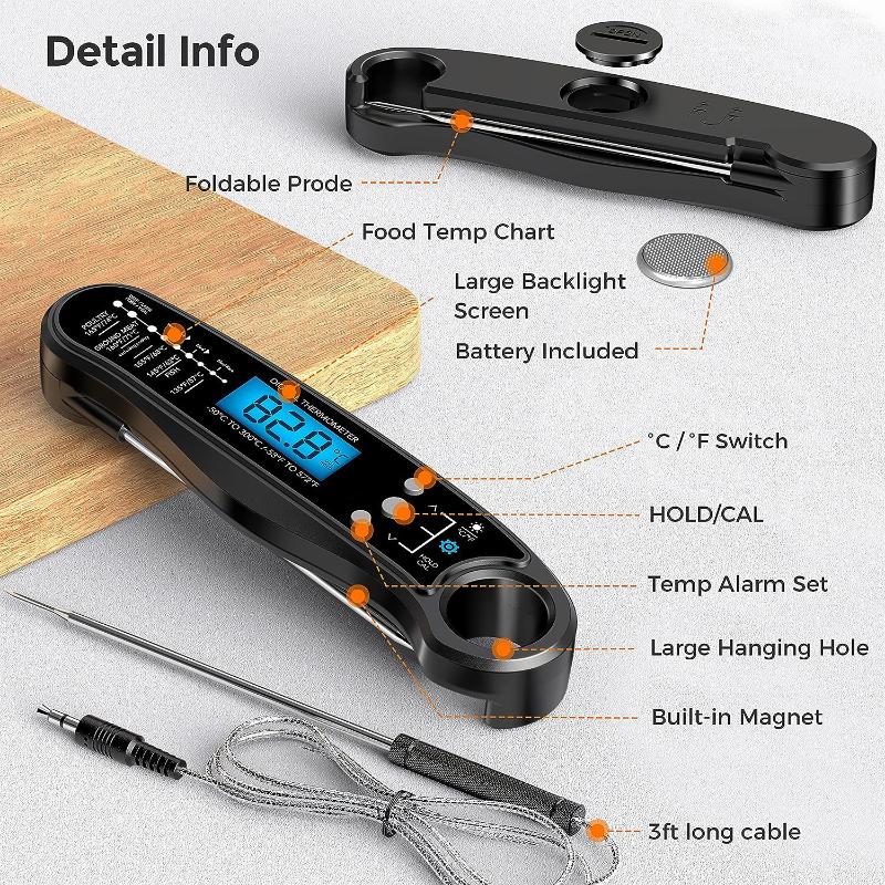 Kitchen Digital Food Thermometer 2 Probes with Bright Backlight for BBQ Grilling Oven Accurate Cooking