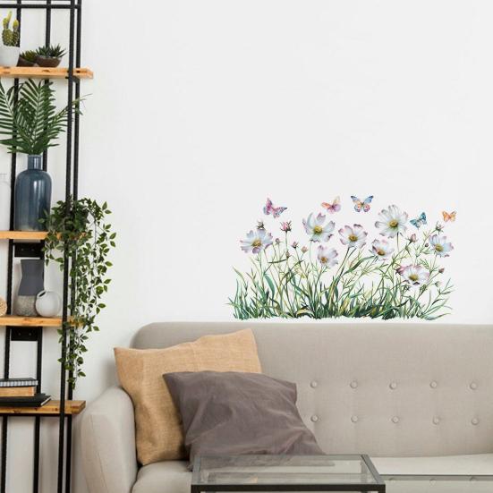 Spring Flowers Window Clings Garden Wildflower Butterflies Glass Sticker Reusable Static Decals for Living Room Home Office